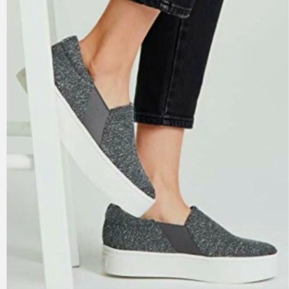 VINCE Warren Platform Slip-On Sneaker in Grey Tweed - Size 8M EUR38